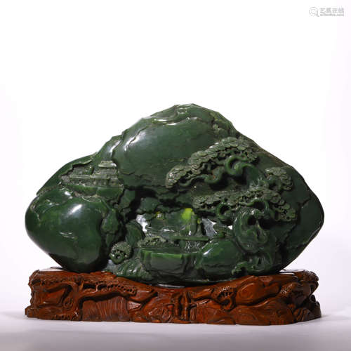 A Qing Dynasty Spinich-Green Jade Carving