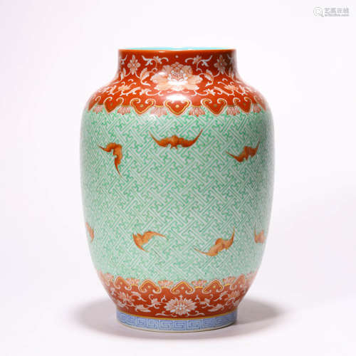 A Chinese Porcelain Famille-Rose Lattern Shaped Vase Marked ...