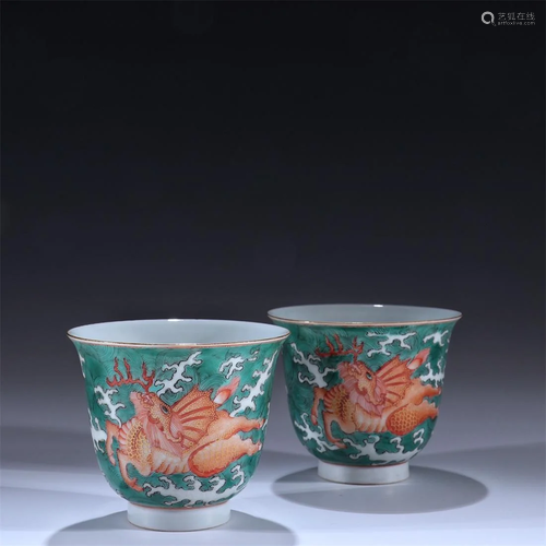 Old stock,green glazed Fanhong tea cups