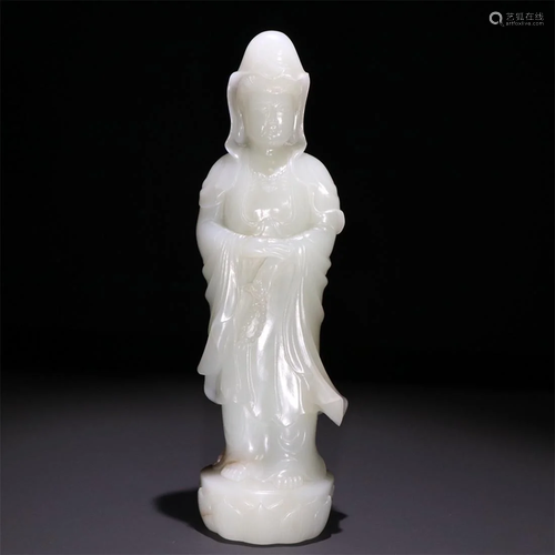 Old stock,hetian jade Guanyin statue