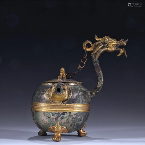 Old stock, gilt silver wine pot