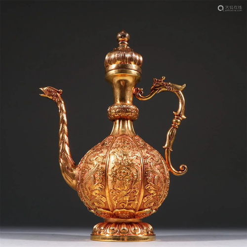 Old stock,Copper gilt wine pot