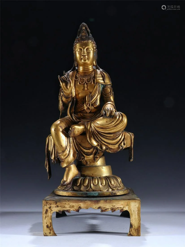 Old stock,copper gilt Guanyin statue