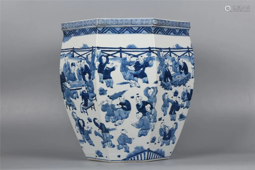 Old stock, blue and white jar