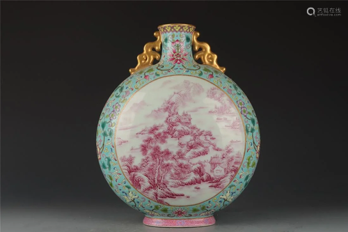 old stock,famille-rose gilt moon flask