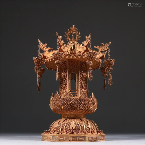 Old stock,gilt silver wire inlay pagoda