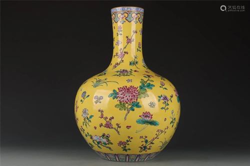 Qing Dynasty yellow ground globular vase