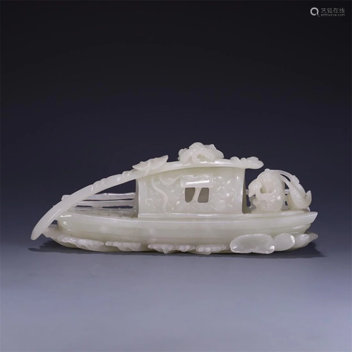 Old stock,hetian jade boat ornament