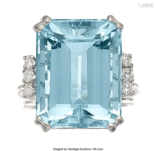 Aquamarine, Diamond, White Gold Ring Stones