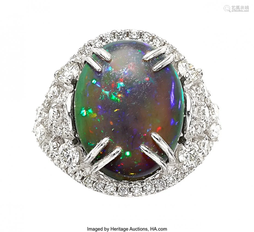 Black Opal, Diamond, White Gold Ring Stones