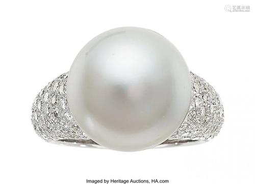 South Sea Cultured Pearl, Diamond, White Gold Ri