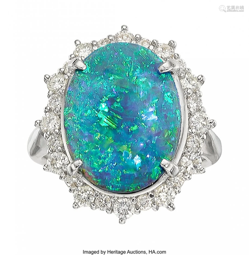 Black Opal, Diamond, Platinum Ring Stones