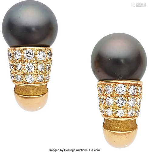 Mauboussin Diamond, Cultured Pearl, Gold Earring