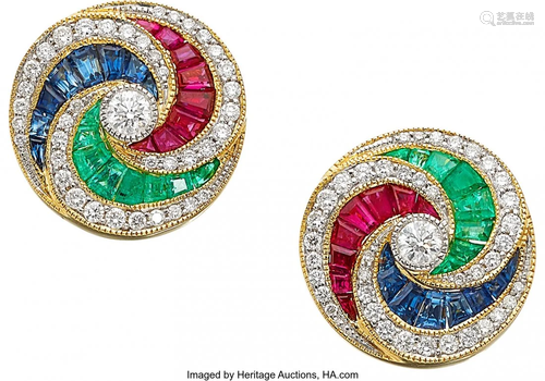 Diamond, Ruby, Sapphire, Emerald, Gold Earrings