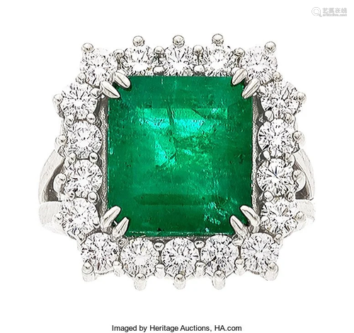 Emerald, Diamond, White Gold Ring Stones