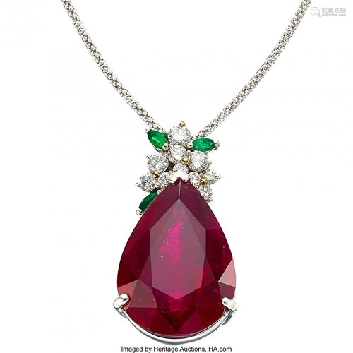 Rubellite Tourmaline, Emerald, Diamond, Platinum