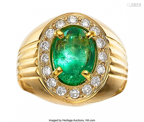 Columbian Emerald, Diamond, Gold Ring Stones