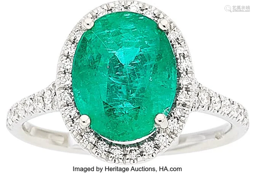 Emerald, Diamond, White Gold Ring Stones