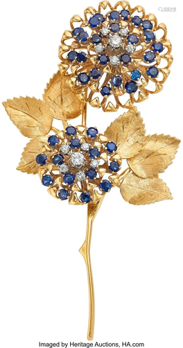 Peter Lindeman Sapphire, Diamond, Gold Brooch S