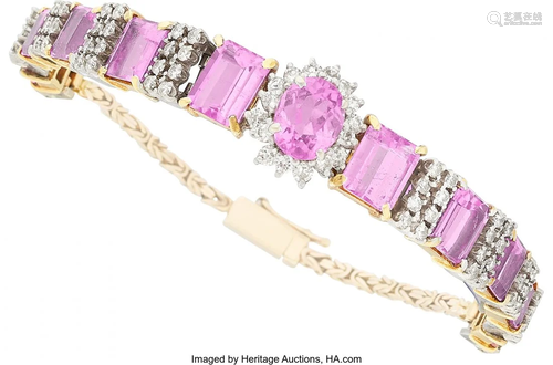 Pink Tourmaline, Diamond, Gold Bracelet Stones