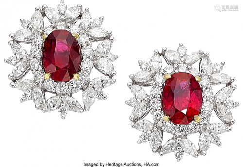 Burma Ruby, Diamond, White Gold Earrings Stone