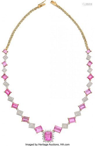 Pink Tourmaline, Diamond, Gold Necklace Stones