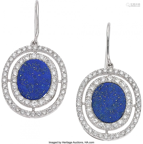 Eli Frei Diamond, Lapis Lazuli, White Gold Earri