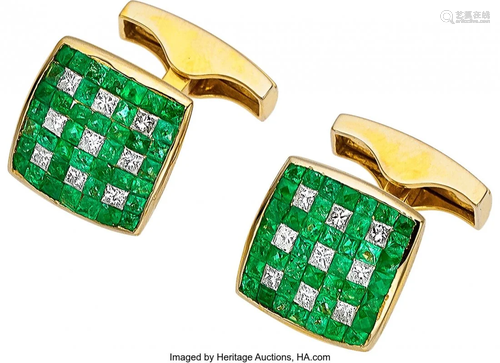 Emerald, Diamond, Gold Cuff Links Stones