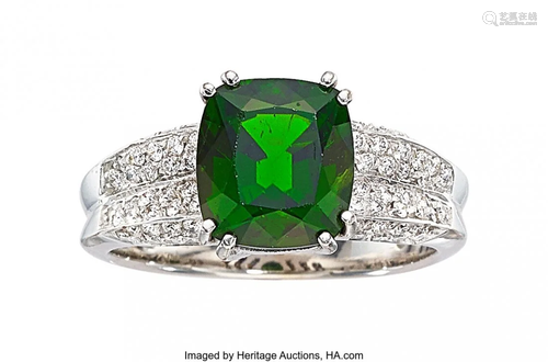 Chrome Diopside, Diamond, White Gold Ring Ston