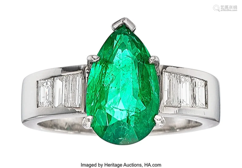 Emerald, Diamond, White Gold Ring Stones