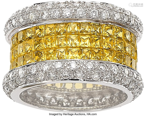 Yellow Sapphire, Diamond, White Gold Eternity Ba