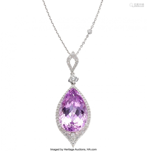 Kunzite, Diamond, White Gold Pendant-Necklace S