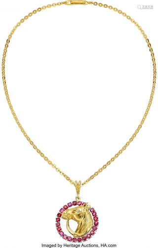 Peter Lindeman Ruby, Diamond, Gold Pendant-Neckl