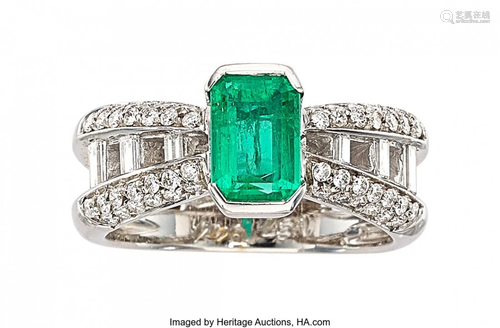 Emerald, Diamond, White Gold Ring Stones