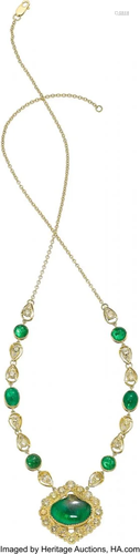 Emerald, Colored Diamond, Gold Necklace Stones