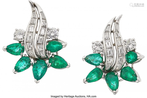 Diamond, Emerald, Platinum Earrings Stones