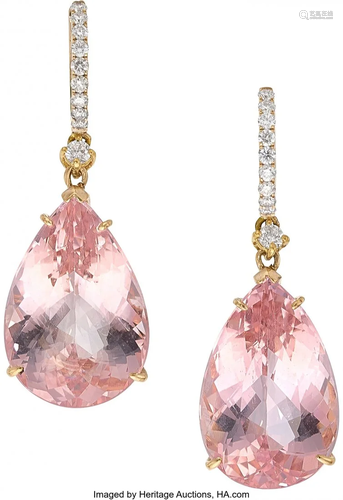 Morganite, Diamond, Rose Gold Earrings Stones