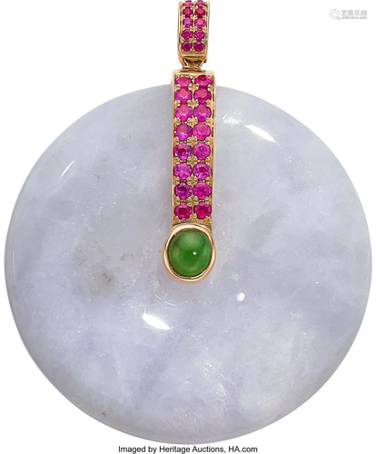 Jadeite Jade, Pink Sapphire, Rose Gold Pendant