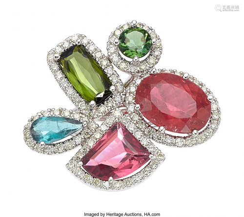 Tourmaline, Diamond, White Gold Ring Stones