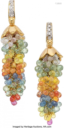 Multi-Colored Sapphire, Gold Earrings Stones