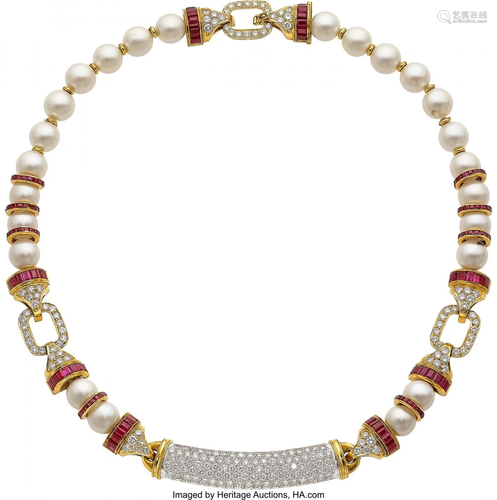 S.V. Rudle Diamond, Ruby, Cultured Pearl, Gold N