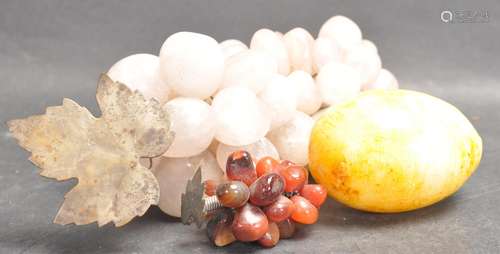 TWO BUNCHES OF CRYSTAL QUARTZ GRAPES AND A YELLOW CRYSTAL EG...