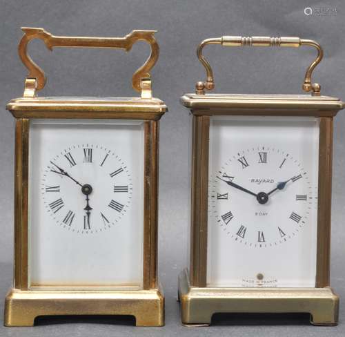 TWO 20TH CENTURY FRENCH BRASS AND GLASS CARRIAGE CLOCKS