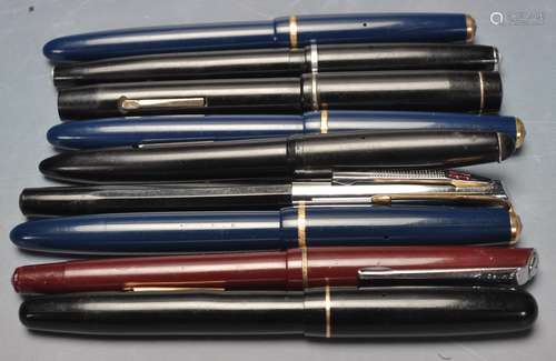 COLLECTION OF NINE VINTAGE FOUNTAIN PENS / FOUR WITH 14CT GO...