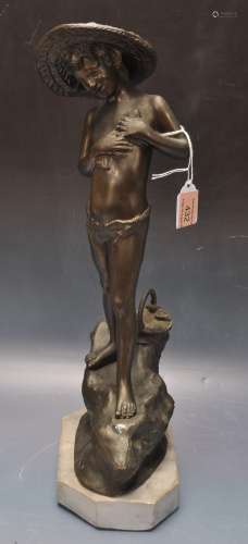 VICTORIAN REPRODUCTION SPELTER FIGURE OF A FISHER BOY.