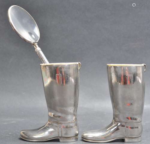 PAIR OF 20TH CENTURY SILVER PLATED SHOT MEASURERS TOGETHER W...