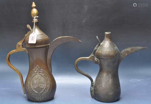 TWO MIDDLE EASTERN COPPER AND BRASS DALLAH TEAPOTS / COFFEE ...