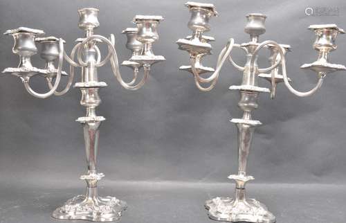 TWO VICTORIAN STYLE SILVER PLATED CANDELABRA CANDLESTICKS