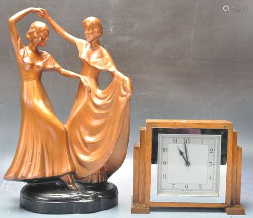 EARLY 20TH CENTURY 1930S OAK AND CHROME MANTEL CLOCK