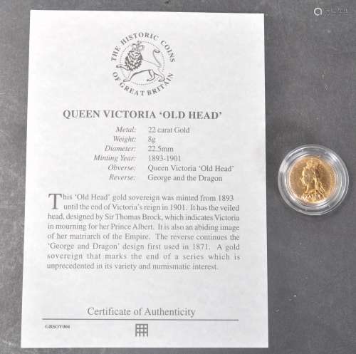 1892 VICTORIAN OLD HEAD 22CT GOLD SOVEREIGN COIN